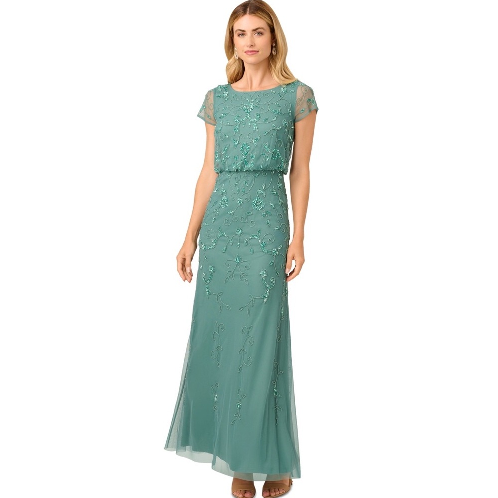 Adrianna Papell Green Beaded Blouson 20W Formal Dress Gown NWT Plus Size Formal - Picture 6 of 7